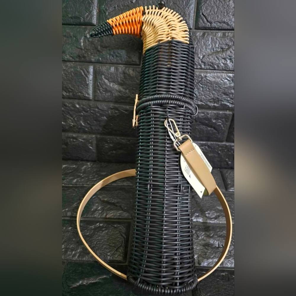 Awesome Resin Wicker Toucan Water Bottle Carrier/Holder w/Leather Carry Strap